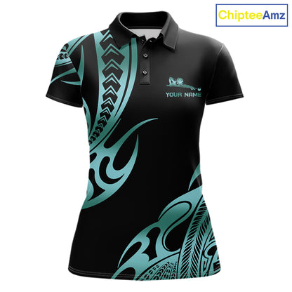 Personalized Black & Teal Tribal Pattern 8 Ball Pool Billiard Shirts For Women Billiard Attire Gifts NYN4335
