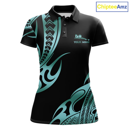 Personalized Black & Teal Tribal Pattern 8 Ball Pool Billiard Shirts For Women Billiard Attire Gifts NYN4335