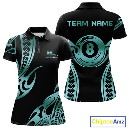 Personalized Black & Teal Tribal Pattern 8 Ball Pool Billiard Shirts For Women Billiard Attire Gifts NYN4335