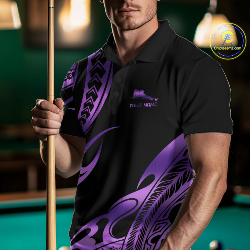 Personalized Black & Purple Tribal Pattern 8 Ball Pool Billiard Shirts For Men Billiard Attire Gifts NYN4336