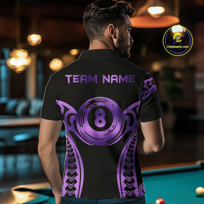 Personalized Black & Purple Tribal Pattern 8 Ball Pool Billiard Shirts For Men Billiard Attire Gifts NYN4336