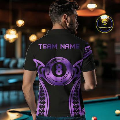 Personalized Black & Purple Tribal Pattern 8 Ball Pool Billiard Shirts For Men Billiard Attire Gifts NYN4336