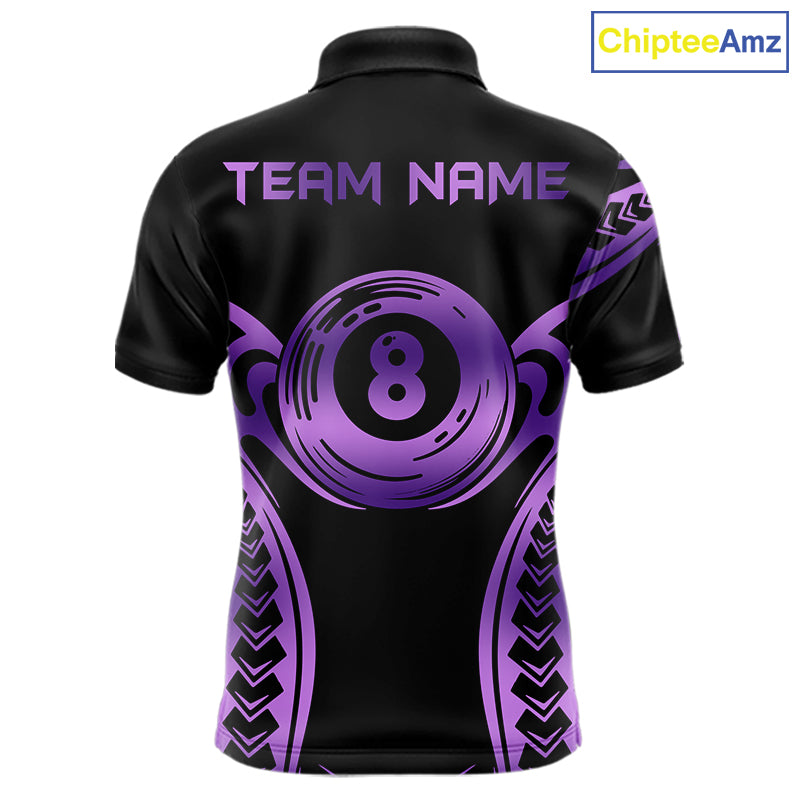 Personalized Black & Purple Tribal Pattern 8 Ball Pool Billiard Shirts For Men Billiard Attire Gifts NYN4336