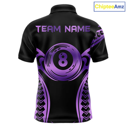 Personalized Black & Purple Tribal Pattern 8 Ball Pool Billiard Shirts For Men Billiard Attire Gifts NYN4336