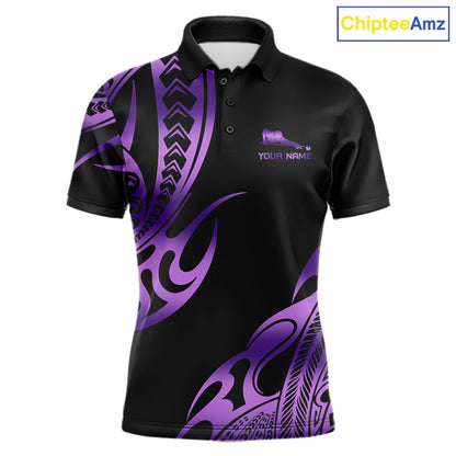 Personalized Black & Purple Tribal Pattern 8 Ball Pool Billiard Shirts For Men Billiard Attire Gifts NYN4336
