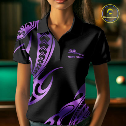 Personalized Black & Purple Tribal Pattern 8 Ball Pool Billiard Shirts For Women Billiard Attire Gifts NYN4336