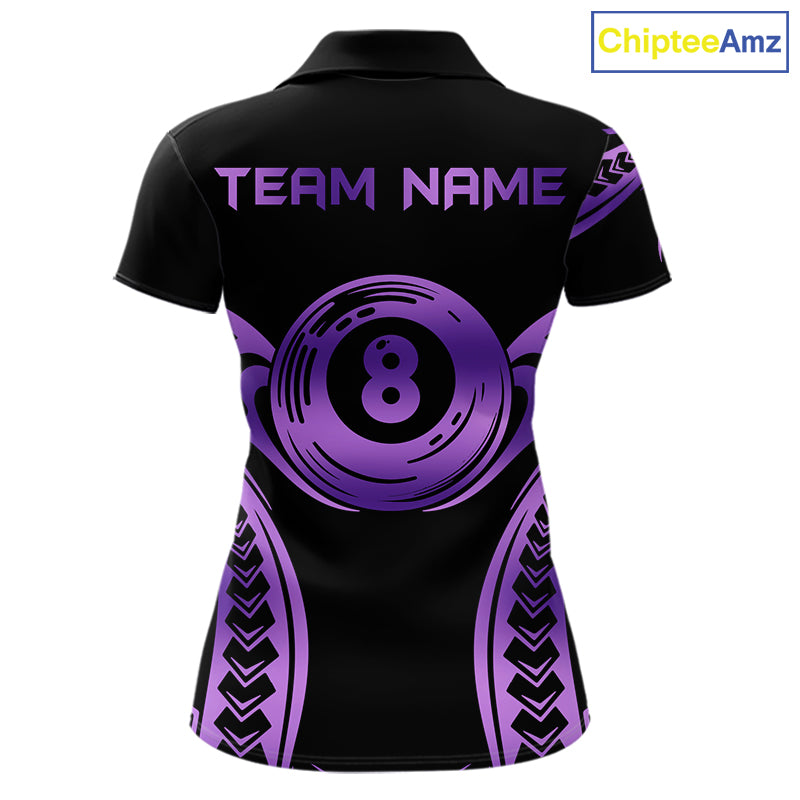 Personalized Black & Purple Tribal Pattern 8 Ball Pool Billiard Shirts For Women Billiard Attire Gifts NYN4336
