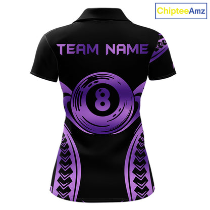 Personalized Black & Purple Tribal Pattern 8 Ball Pool Billiard Shirts For Women Billiard Attire Gifts NYN4336