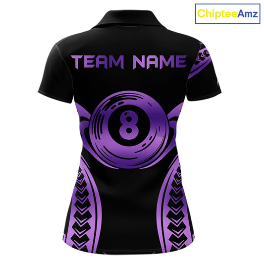 Personalized Black & Purple Tribal Pattern 8 Ball Pool Billiard Shirts For Women Billiard Attire Gifts NYN4336