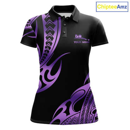 Personalized Black & Purple Tribal Pattern 8 Ball Pool Billiard Shirts For Women Billiard Attire Gifts NYN4336