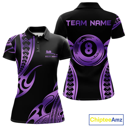 Personalized Black & Purple Tribal Pattern 8 Ball Pool Billiard Shirts For Women Billiard Attire Gifts NYN4336