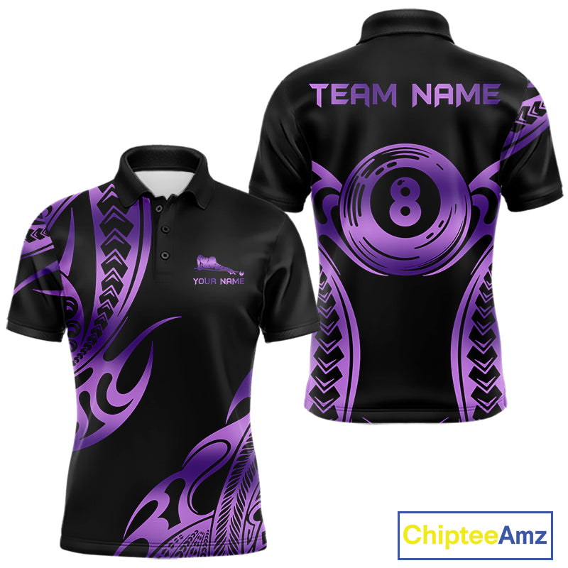 Personalized Black & Purple Tribal Pattern 8 Ball Pool Billiard Shirts For Men Billiard Attire Gifts NYN4336