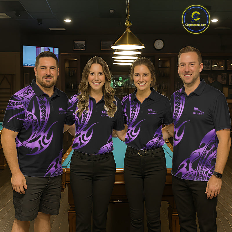 Personalized Black & Purple Tribal Pattern 8 Ball Pool Billiard Shirts For Men Billiard Attire Gifts NYN4336