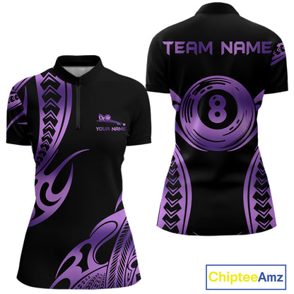 Personalized Black & Purple Tribal Pattern 8 Ball Pool Billiard Shirts For Women Billiard Attire Gifts NYN4336