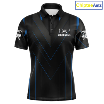 Mens Beat Heart Pool Billiard Polo & 1/4-Zip Shirt Custom Light 8 Ball Billiard Team Apparel | Blue NYN4339