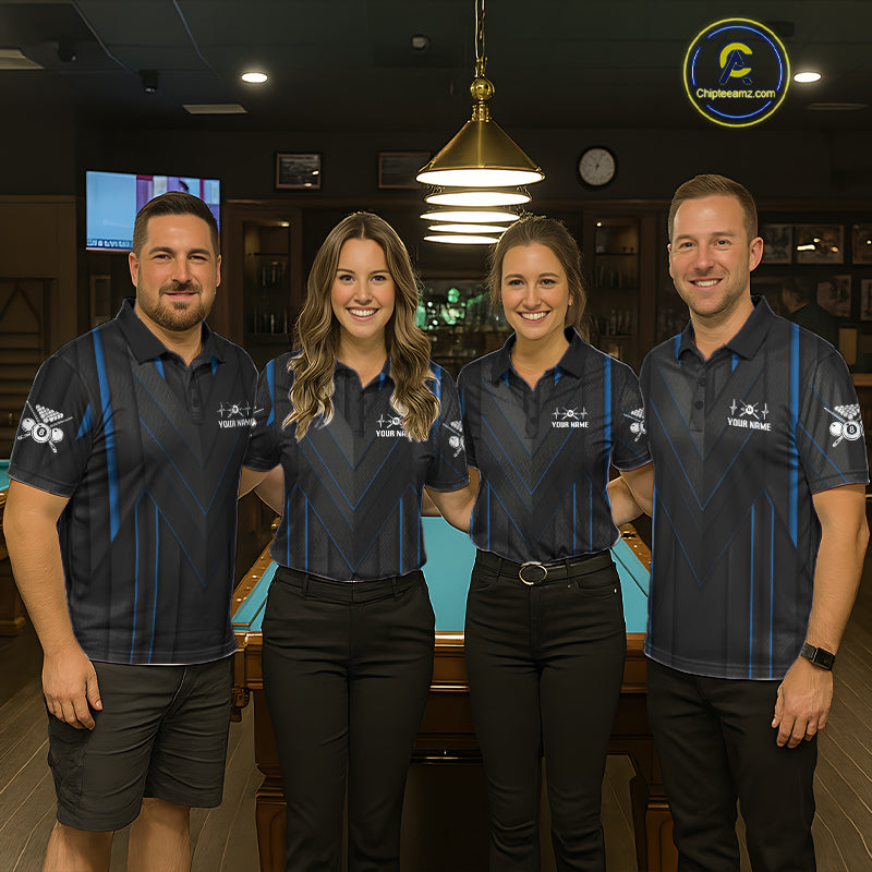 Women Beat Heart Pool Billiard Polo & 1/4-Zip Shirt Custom Light 8 Ball Billiard Team Apparel | Blue NYN4339