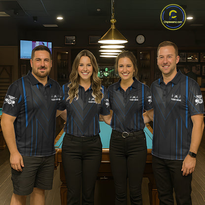 Women Beat Heart Pool Billiard Polo & 1/4-Zip Shirt Custom Light 8 Ball Billiard Team Apparel | Blue NYN4339