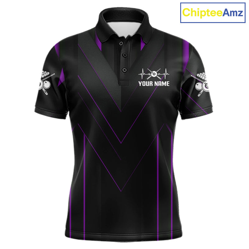 Mens Beat Heart Pool Billiard Polo & 1/4-Zip Shirt Custom Light 8 Ball Billiard Team Apparel | Purple NYN4340