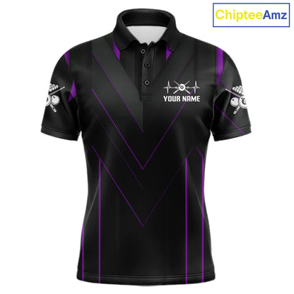 Mens Beat Heart Pool Billiard Polo & 1/4-Zip Shirt Custom Light 8 Ball Billiard Team Apparel | Purple NYN4340