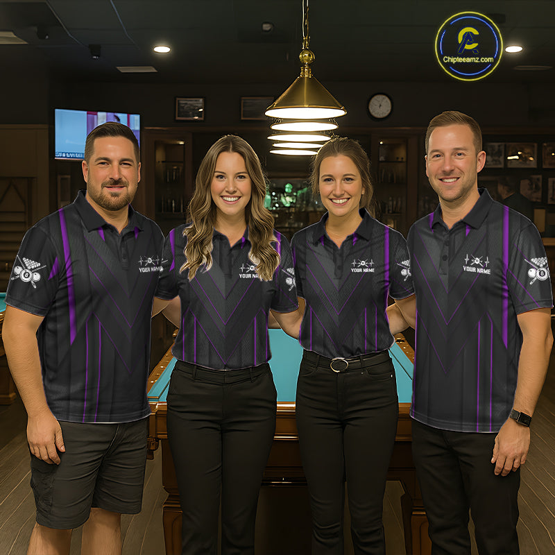 Mens Beat Heart Pool Billiard Polo & 1/4-Zip Shirt Custom Light 8 Ball Billiard Team Apparel | Purple NYN4340