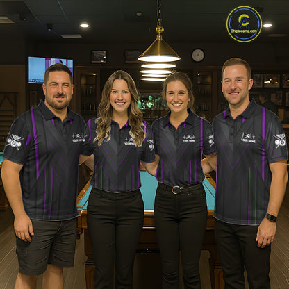 Mens Beat Heart Pool Billiard Polo & 1/4-Zip Shirt Custom Light 8 Ball Billiard Team Apparel | Purple NYN4340