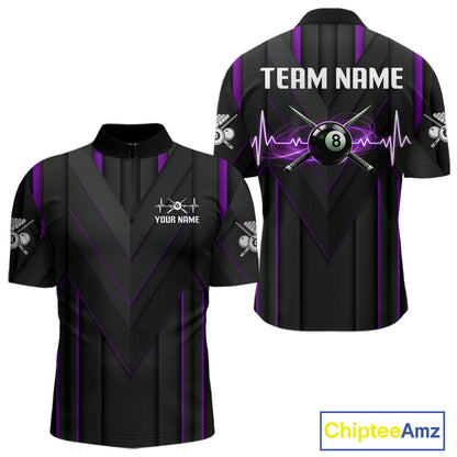 Mens Beat Heart Pool Billiard Polo & 1/4-Zip Shirt Custom Light 8 Ball Billiard Team Apparel | Purple NYN4340