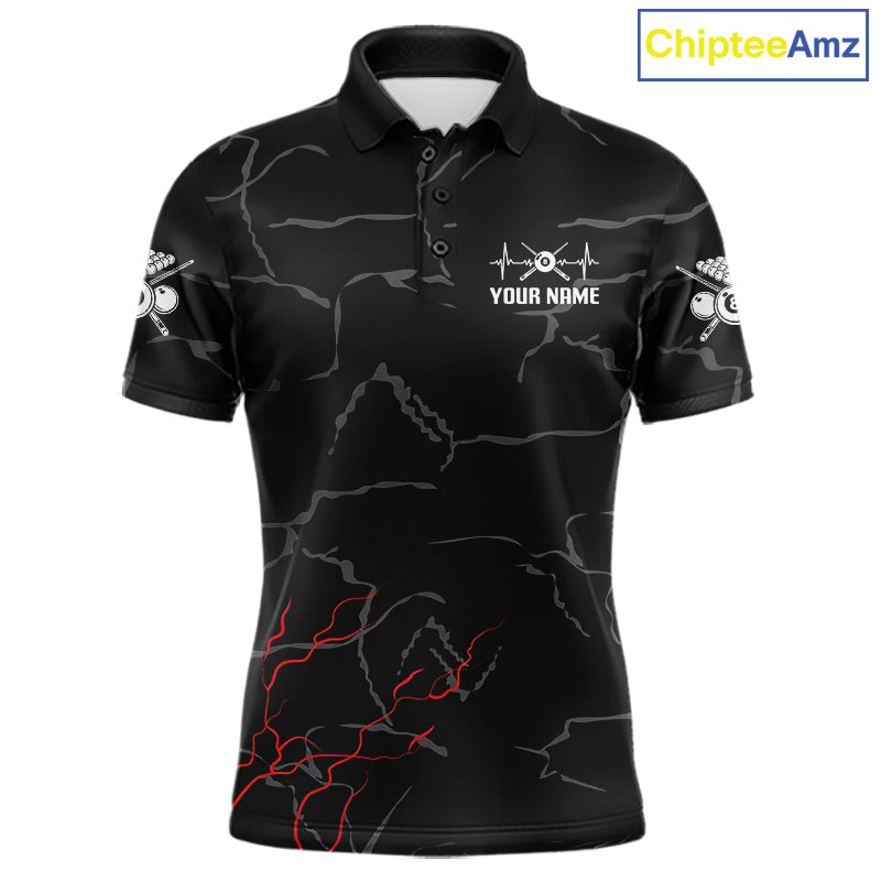 Black & Red Lightning 8 Ball Beat Heart Billiard Shirt For Men Custom Pool Billiard Team Apparel NYN4341