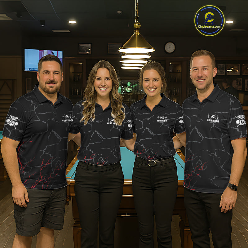 Black & Red Lightning 8 Ball Beat Heart Billiard Shirt For Men Custom Pool Billiard Team Apparel NYN4341