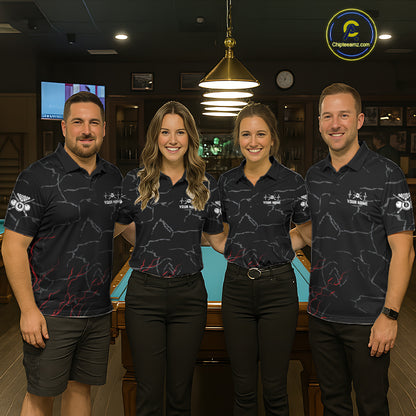 Black & Red Lightning 8 Ball Beat Heart Billiard Shirt For Men Custom Pool Billiard Team Apparel NYN4341