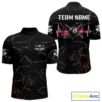 Black & Red Lightning 8 Ball Beat Heart Billiard Shirt For Men Custom Pool Billiard Team Apparel NYN4341