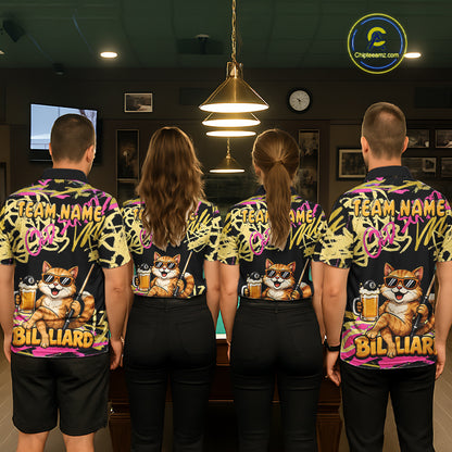 Custom Name Billiard Shirt For Men Retro Graffiti Cat & Beer 8 Ball Pool Jersey, Funny Billiard Gifts NYN4342