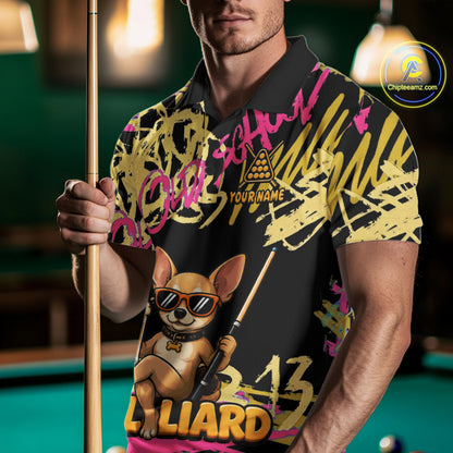 Custom Name Billiard Shirt For Men Retro Graffiti Dog & Beer 8 Ball Pool Jersey, Funny Billiard Gifts NYN4343