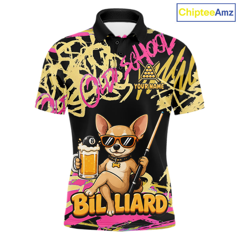 Custom Name Billiard Shirt For Men Retro Graffiti Dog & Beer 8 Ball Pool Jersey, Funny Billiard Gifts NYN4343