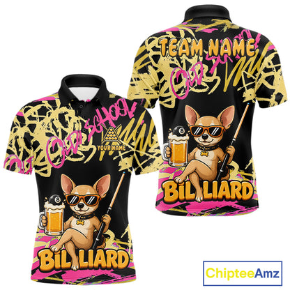 Custom Name Billiard Shirt For Men Retro Graffiti Dog & Beer 8 Ball Pool Jersey, Funny Billiard Gifts NYN4343