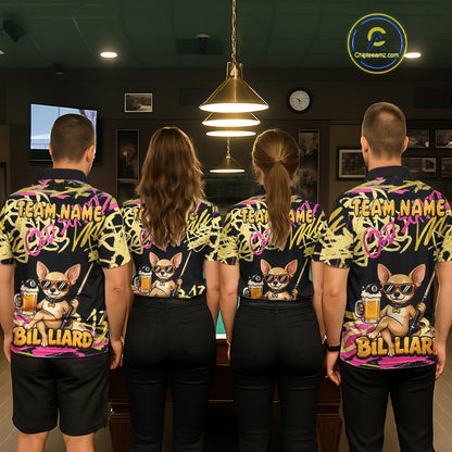 Custom Name Billiard Shirt For Men Retro Graffiti Dog & Beer 8 Ball Pool Jersey, Funny Billiard Gifts NYN4343