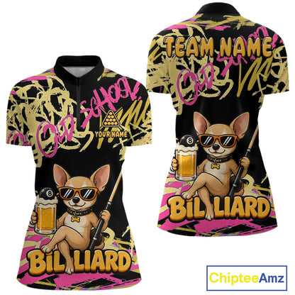 Custom Name Billiard Shirt For Women Retro Graffiti Dog & Beer 8 Ball Pool Jersey, Funny Billiard Gifts NYN4343