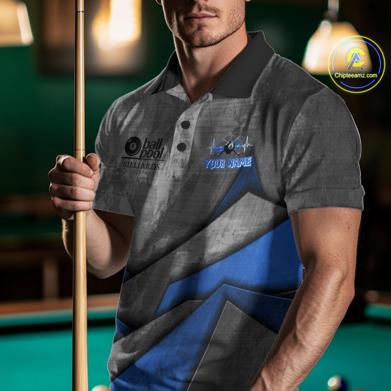 8 Ball Pool Billiard Polo & 1/4-Zip Shirt For Men Custom Lightning Blue 8 Ball Billiard Team Attire NYN4689