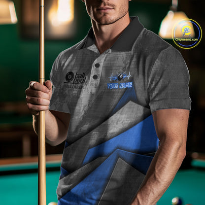 8 Ball Pool Billiard Polo & 1/4-Zip Shirt For Men Custom Lightning Blue 8 Ball Billiard Team Attire NYN4689