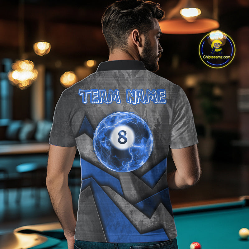 8 Ball Pool Billiard Polo & 1/4-Zip Shirt For Men Custom Lightning Blue 8 Ball Billiard Team Attire NYN4689