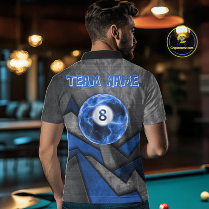8 Ball Pool Billiard Polo & 1/4-Zip Shirt For Men Custom Lightning Blue 8 Ball Billiard Team Attire NYN4689