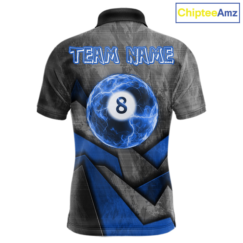 8 Ball Pool Billiard Polo & 1/4-Zip Shirt For Men Custom Lightning Blue 8 Ball Billiard Team Attire NYN4689