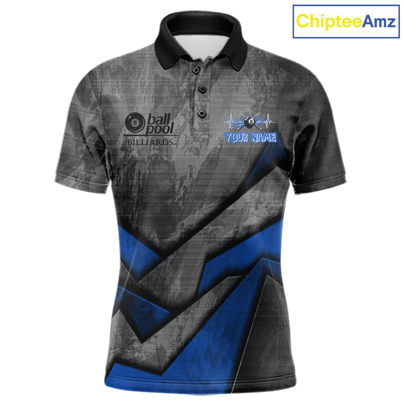 8 Ball Pool Billiard Polo & 1/4-Zip Shirt For Men Custom Lightning Blue 8 Ball Billiard Team Attire NYN4689