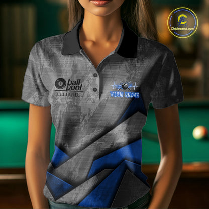 8 Ball Pool Billiard Polo & 1/4-Zip Shirt For Women Custom Lightning Blue 8 Ball Billiard Team Attire NYN4689