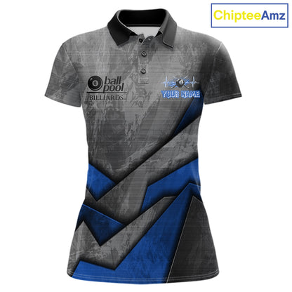 8 Ball Pool Billiard Polo & 1/4-Zip Shirt For Women Custom Lightning Blue 8 Ball Billiard Team Attire NYN4689