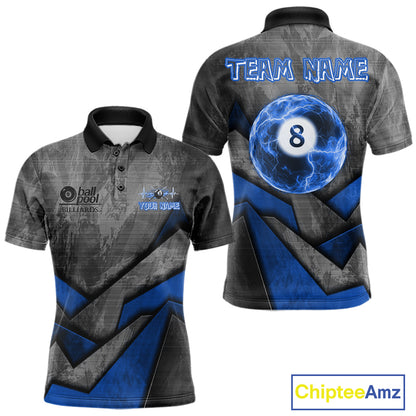 8 Ball Pool Billiard Polo & 1/4-Zip Shirt For Men Custom Lightning Blue 8 Ball Billiard Team Attire NYN4689