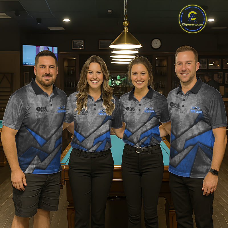 8 Ball Pool Billiard Polo & 1/4-Zip Shirt For Men Custom Lightning Blue 8 Ball Billiard Team Attire NYN4689