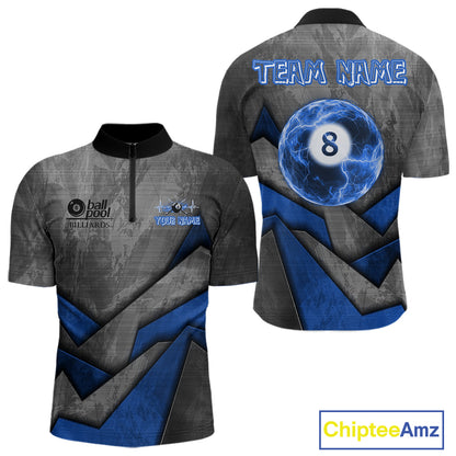 8 Ball Pool Billiard Polo & 1/4-Zip Shirt For Men Custom Lightning Blue 8 Ball Billiard Team Attire NYN4689