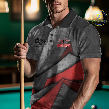 8 Ball Pool Billiard Polo & 1/4-Zip Shirt For Men Custom Lightning Red 8 Ball Billiard Team Attire NYN4690