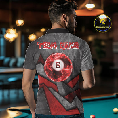 8 Ball Pool Billiard Polo & 1/4-Zip Shirt For Men Custom Lightning Red 8 Ball Billiard Team Attire NYN4690