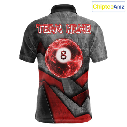 8 Ball Pool Billiard Polo & 1/4-Zip Shirt For Men Custom Lightning Red 8 Ball Billiard Team Attire NYN4690
